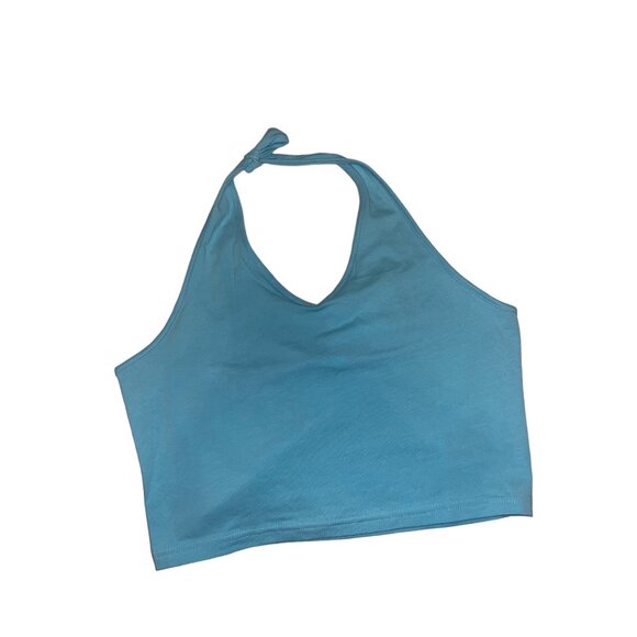 H&M Divided Crop Top Halter Neck Tie Cropped Recycled Blue Crop Halter Top L - Picture 4 of 6